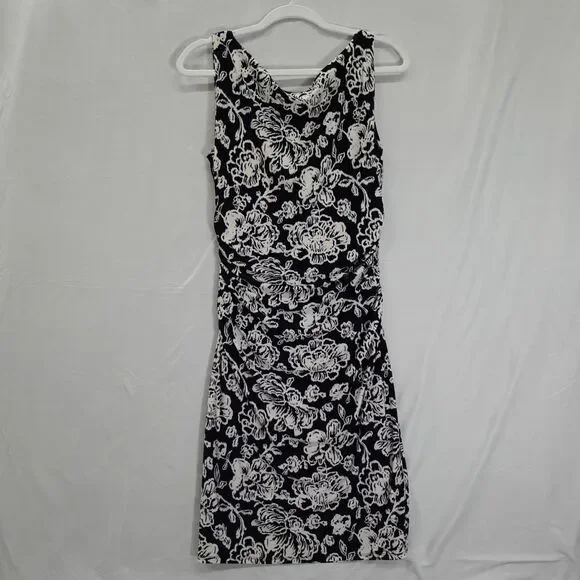 Lauren Ralph Lauren Dress Women’s Size 10 Ruched Navy White Floral Formal Spring - Picture 16 of 16